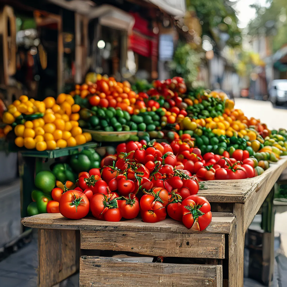 Traditionele marktstallen met vrolijke kleuren en handgemaakte goederen.