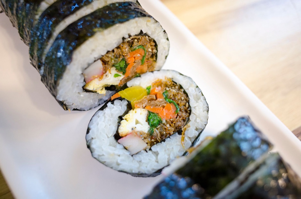 Traditional night gimbap wrapped in paper
